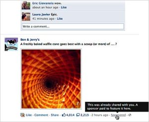 Facebook Sponsored Story ad in news feed